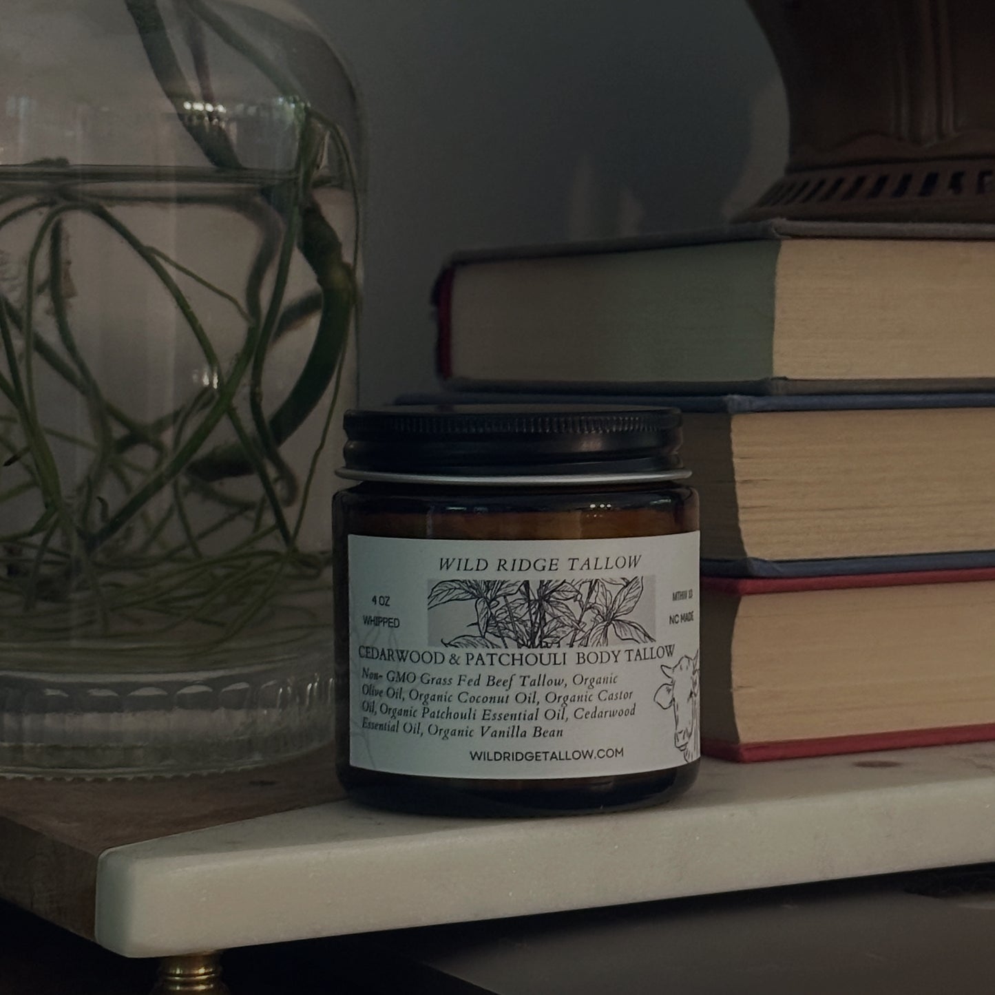 100% Non-GMO Grass-Fed Whipped Cedarwood & Patchouli Body Tallow (4oz Jar) - Made In NC