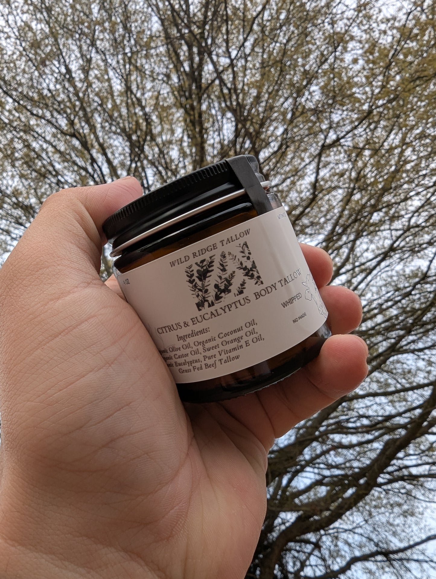 100% Non-GMO Grass-Fed Whipped Citrus Eucalyptus Body Tallow (4oz Jar) - Wild Ridge Tallow