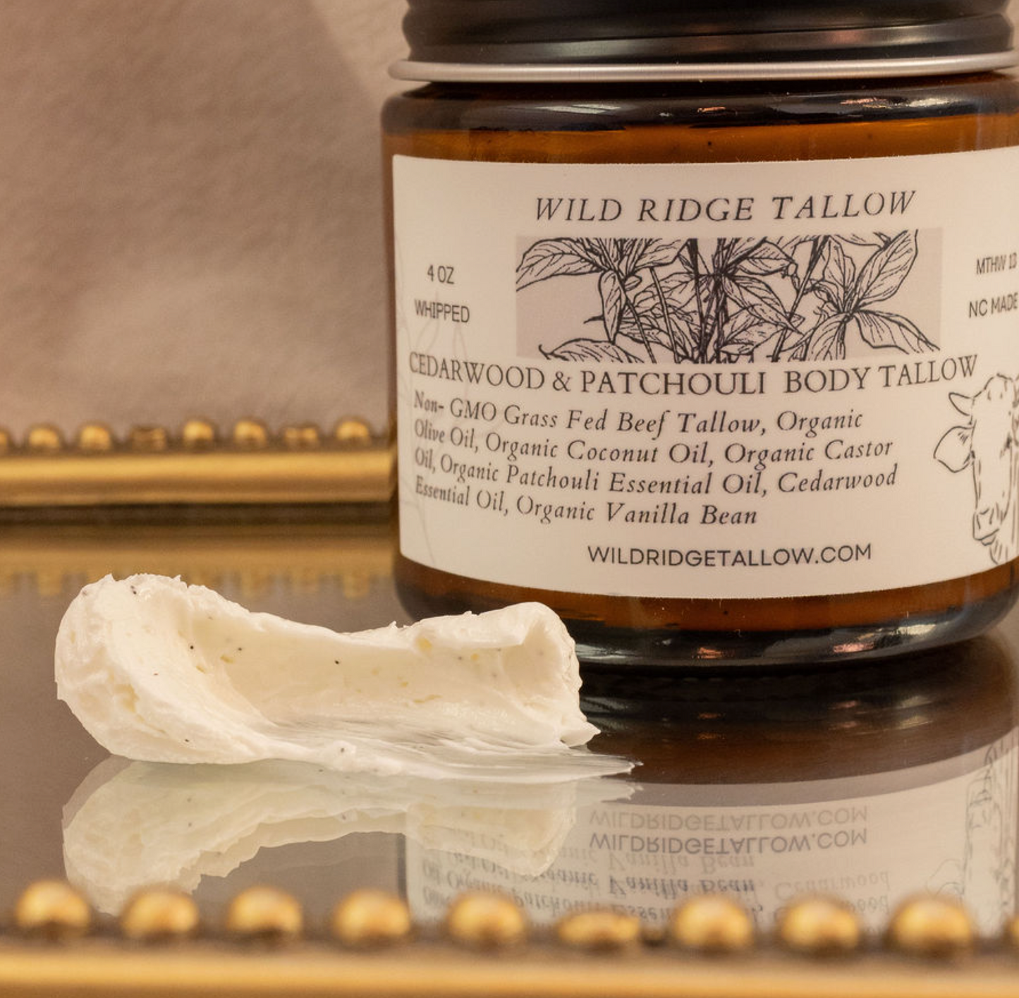 100% Non-GMO Grass-Fed Whipped Cedarwood & Patchouli Body Tallow (4oz Jar) - Made In NC