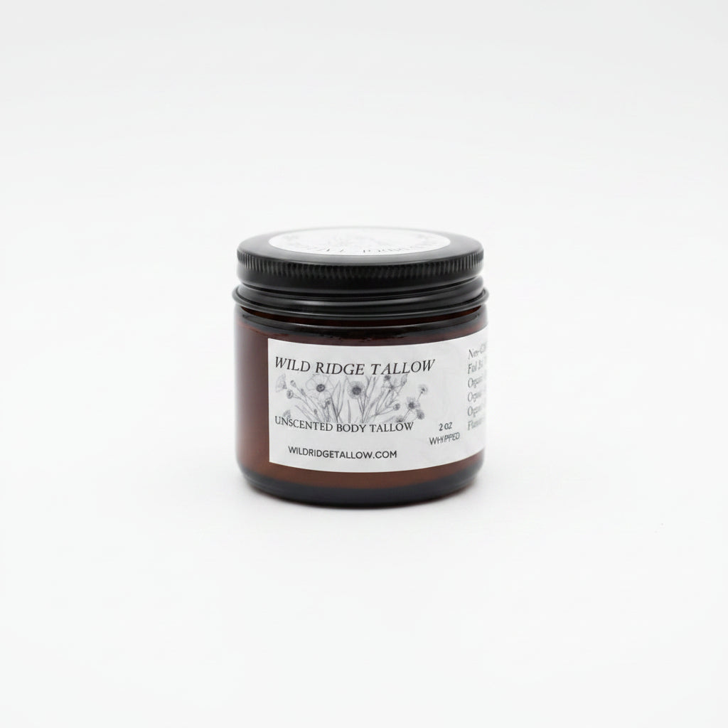 100% Non-GMO Grass-Fed Whipped Unscented Body Tallow (2oz Jar) - Made In NC - Wild Ridge Tallow