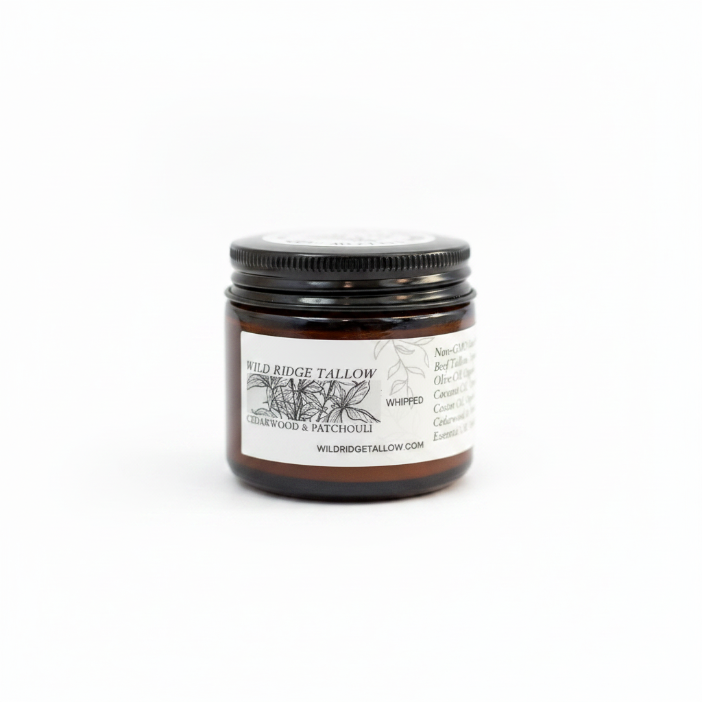 100% Non-GMO Grass-Fed Whipped Cedarwood & Patchouli Whipped Body Tallow (2oz) - Wild Ridge Tallow