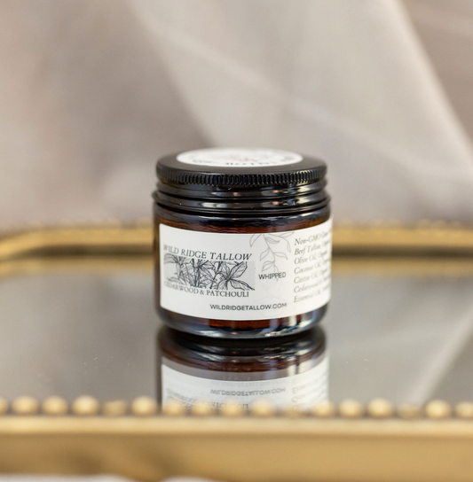 100% Non-GMO Grass-Fed Whipped Cedarwood & Patchouli Whipped Body Tallow (2oz)