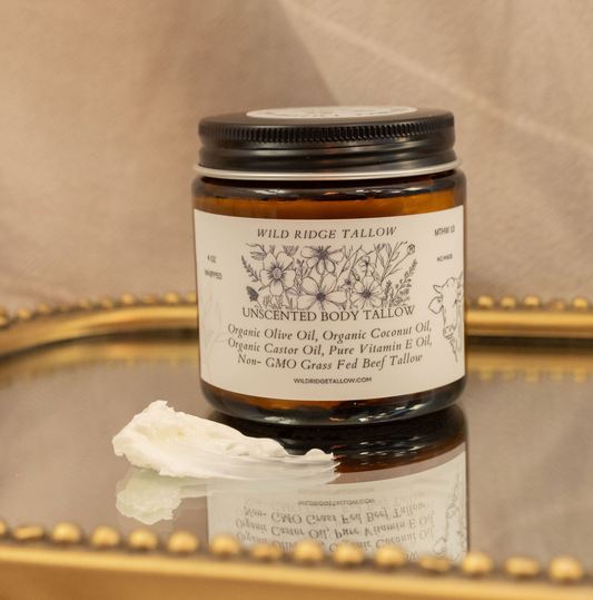 100% Non-GMO Grass-Fed Whipped Unscented Body Tallow (4oz Jar) - Made In NC