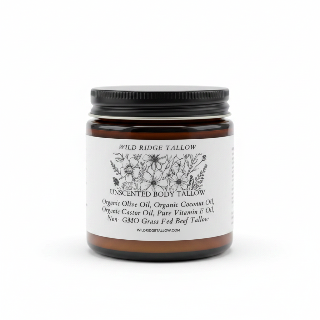100% Non-GMO Grass-Fed Whipped Unscented Body Tallow (4oz Jar) - Made In NC - Wild Ridge Tallow