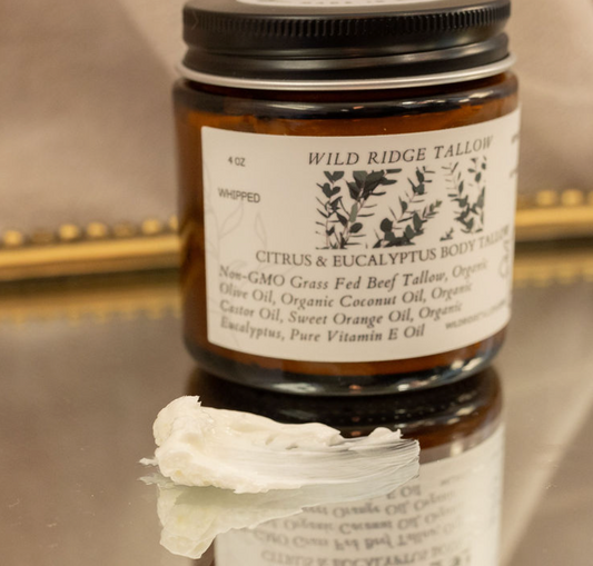 100% Non-GMO Grass-Fed Whipped Citrus Eucalyptus Body Tallow (4oz Jar) - Made In NC