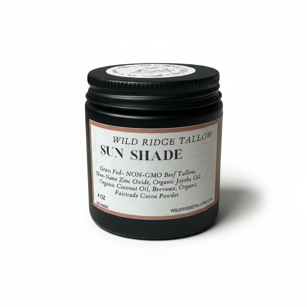 Jar of Wild Ridge Tallow Sun Shade on a white background