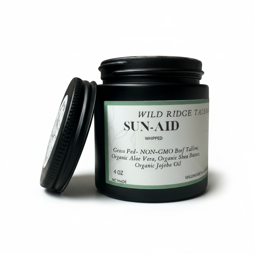 Jar of Wild Ridge Tallow Sun-Aid on a white background