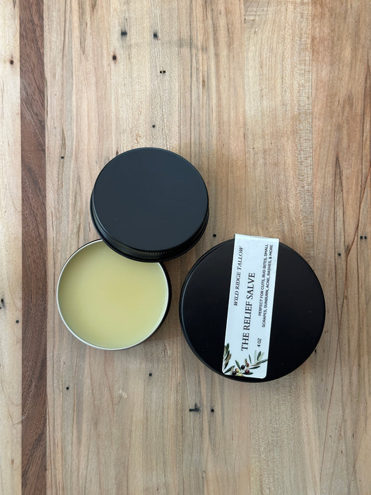 Beef Tallow Relief Salve for Cuts, Scrapes, Bug Bites & Skin Irritation – Grass-Fed & Finished – Made In NC – 2oz